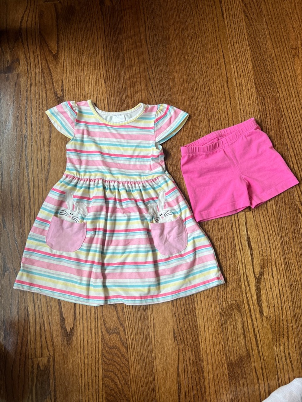 Striped Pink Pocket Dress with Pink Shorts - Kids